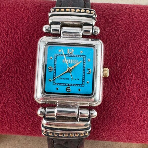 Vintage Ecclissi Sterling Silver Western Watch Turquoise Face - Picture 2 of 8